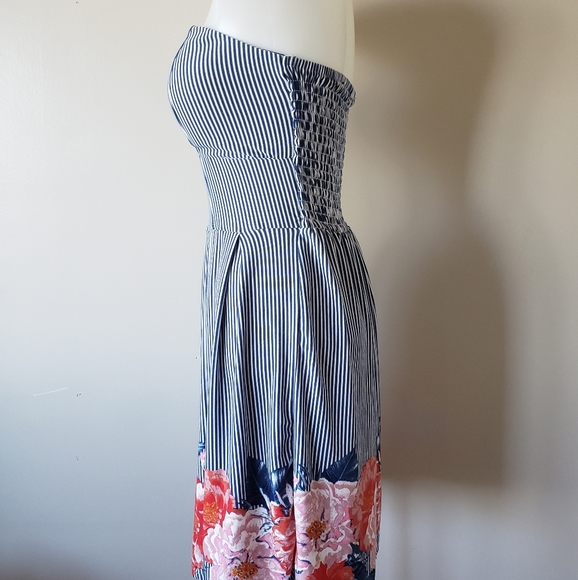 Blue Striped Floral Dress with Removable Straps - Picture 11 of 16